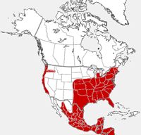 distribution map showing range of Didelphis virginiana in North America